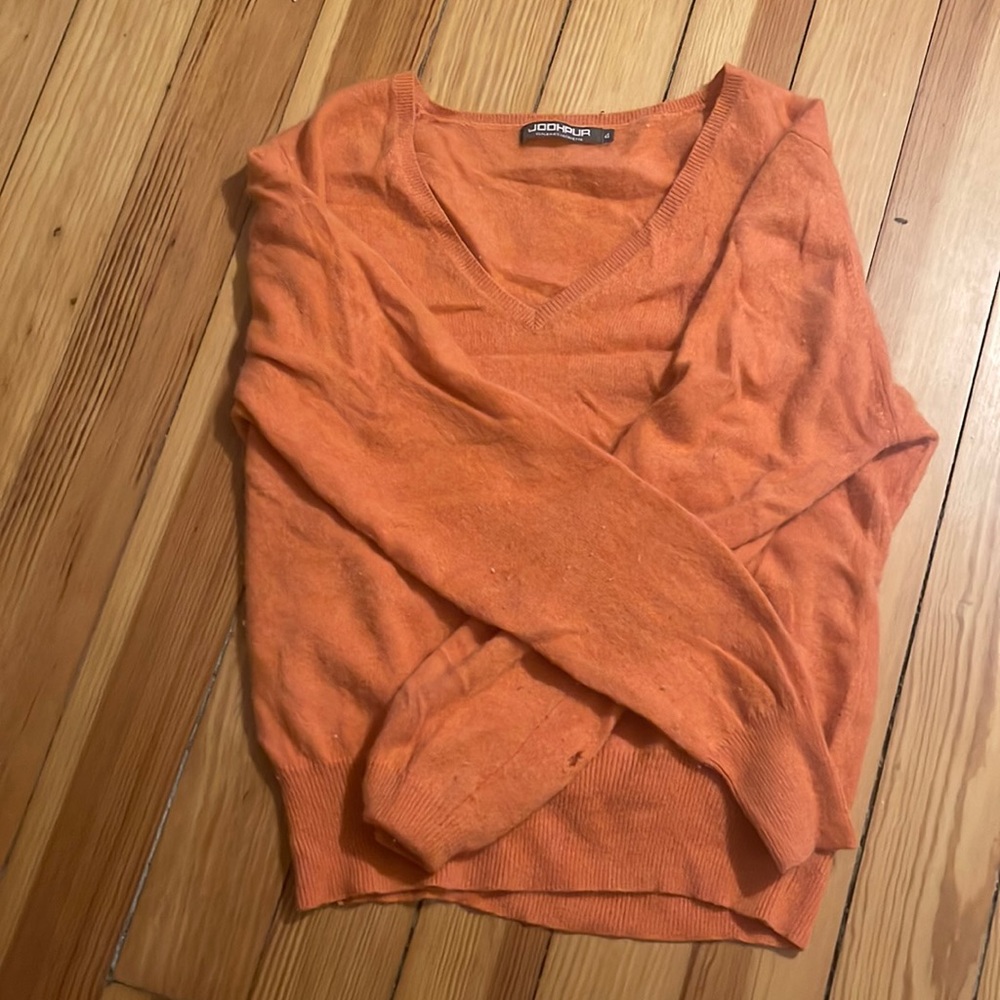 Orange Cashmere v-neck Sweater Okay Condition